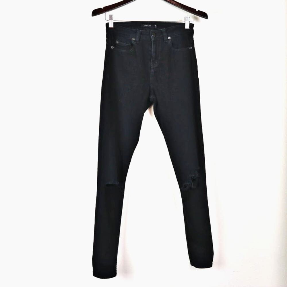 Obey Size 25 Slasher Skinny Jeans Destroyed Knees Stretch Denim Black